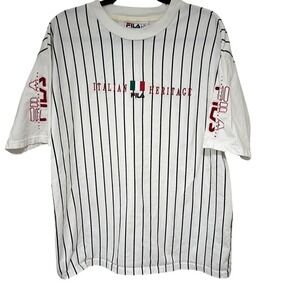 Fila Mens White Italian Heritage Pin Stripe Short Sleeve T-Shirt Size Large